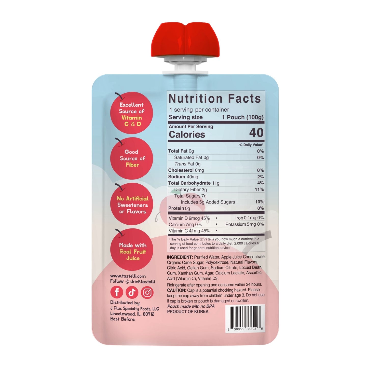 Tastelli Kids Squeezy Fruit Gel Apple - 10 CT