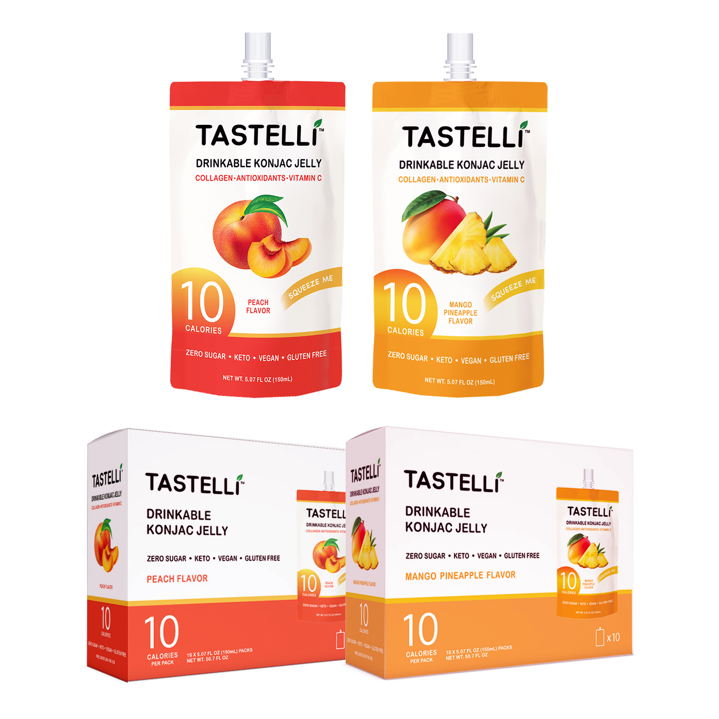 Tastelli Konjac Jelly - 2 Flavor Variety Pack - Peach and Mango Pineapple Konjac Jelly - Tastelli Konjac Jelly