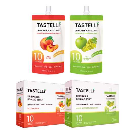 Tastelli Konjac Jelly - 2 Flavor Variety Pack - Peach and Apple Green Grape Konjac Jelly - Tastelli Konjac Jelly
