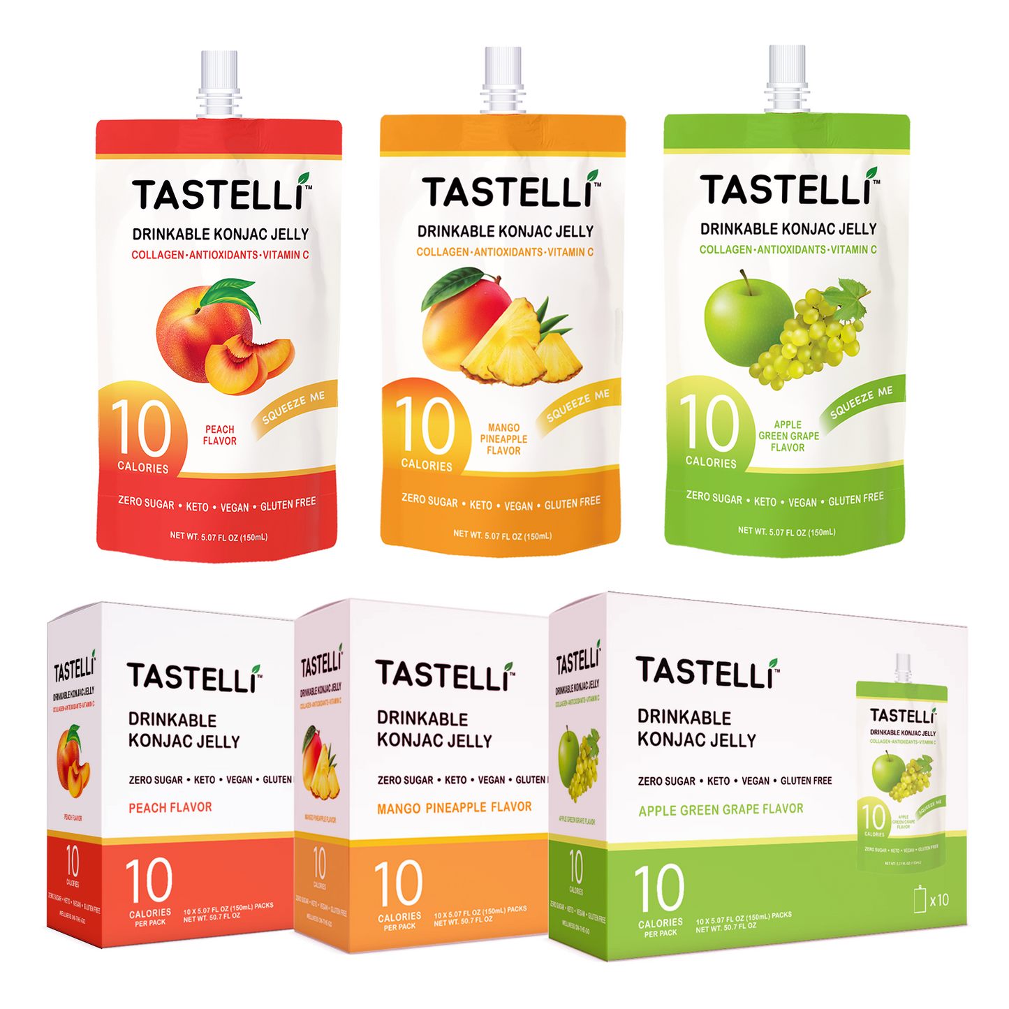 Tastelli Konjac Jelly - 3-Flavor Variety Pack Konjac Jelly | 3 Cases (30 Units) - Tastelli Konjac Jelly