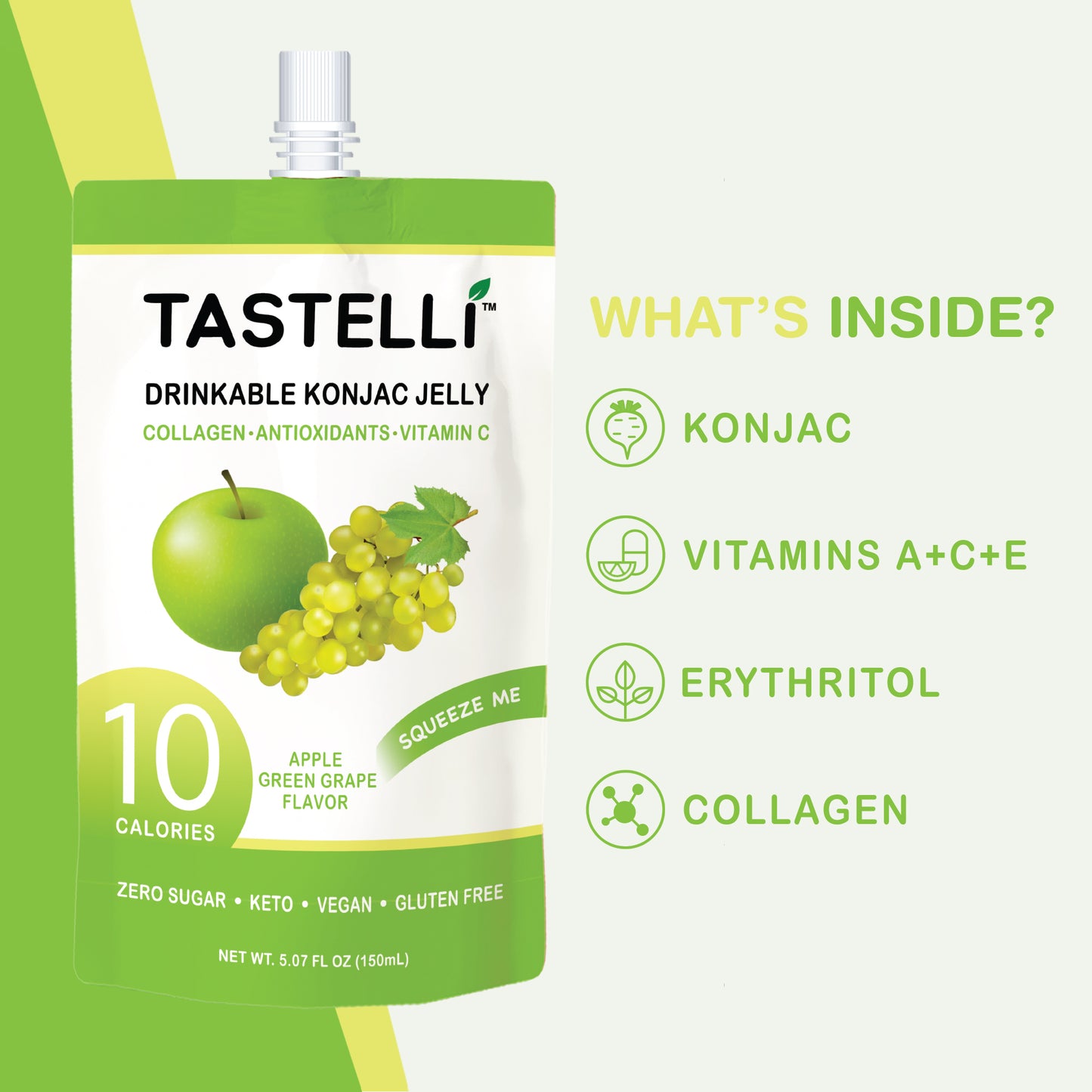 Tastelli Collagen Konjac Jelly Case (150 ml x 10 packs) - Apple Green Grape Flavor - Tastelli Konjac Jelly