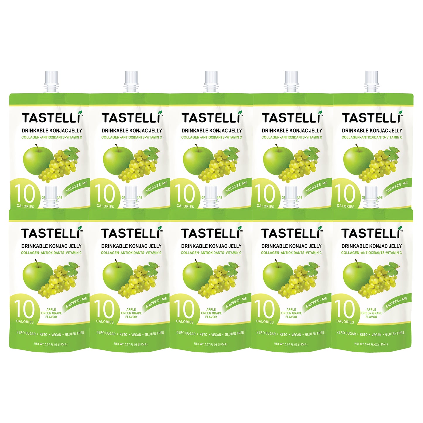 Tastelli Collagen Konjac Jelly Case (150 ml x 10 packs) - Apple Green Grape Flavor - Tastelli Konjac Jelly