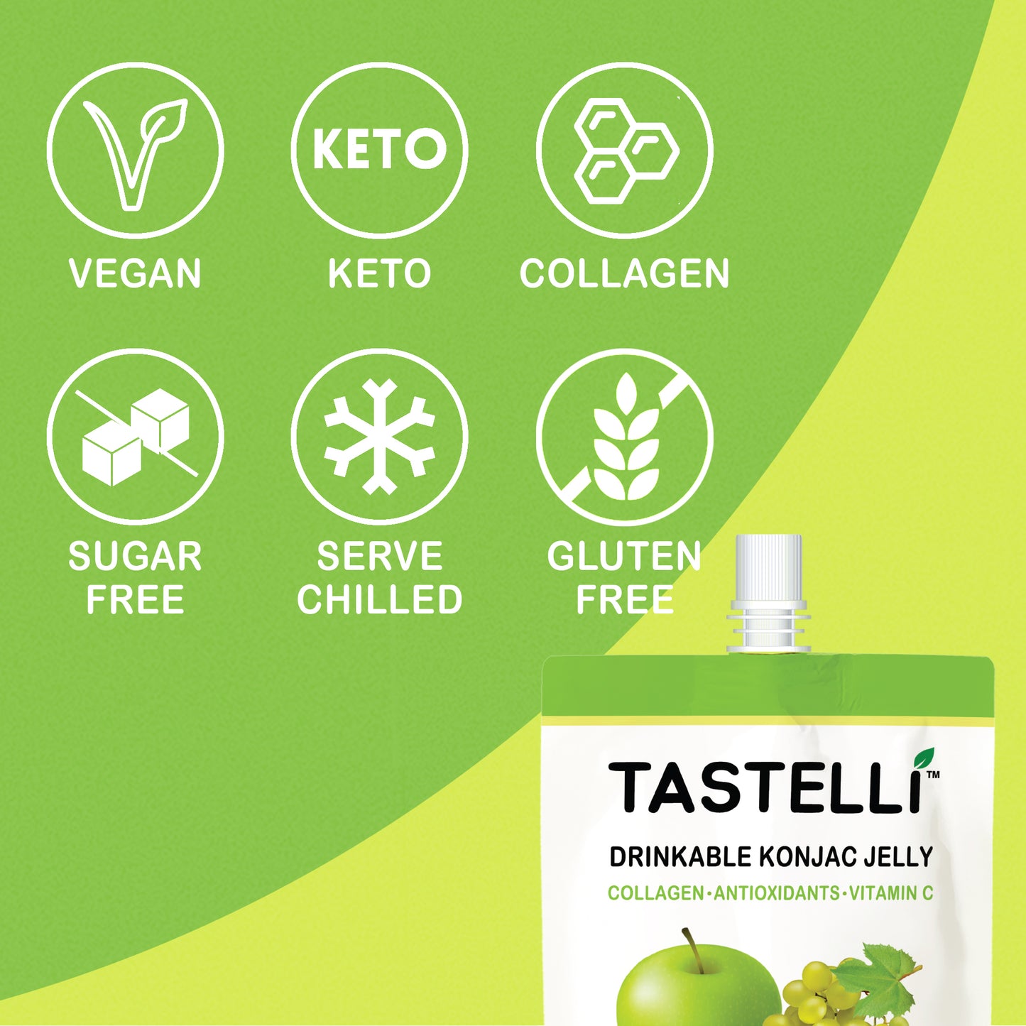 Tastelli Collagen Konjac Jelly Case (150 ml x 10 packs) - Apple Green Grape Flavor - Tastelli Konjac Jelly