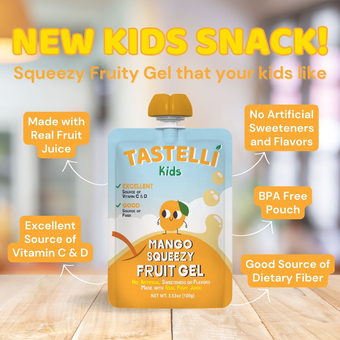 Tastelli Kids Squeezy Fruit Gel Mango - 20 CT