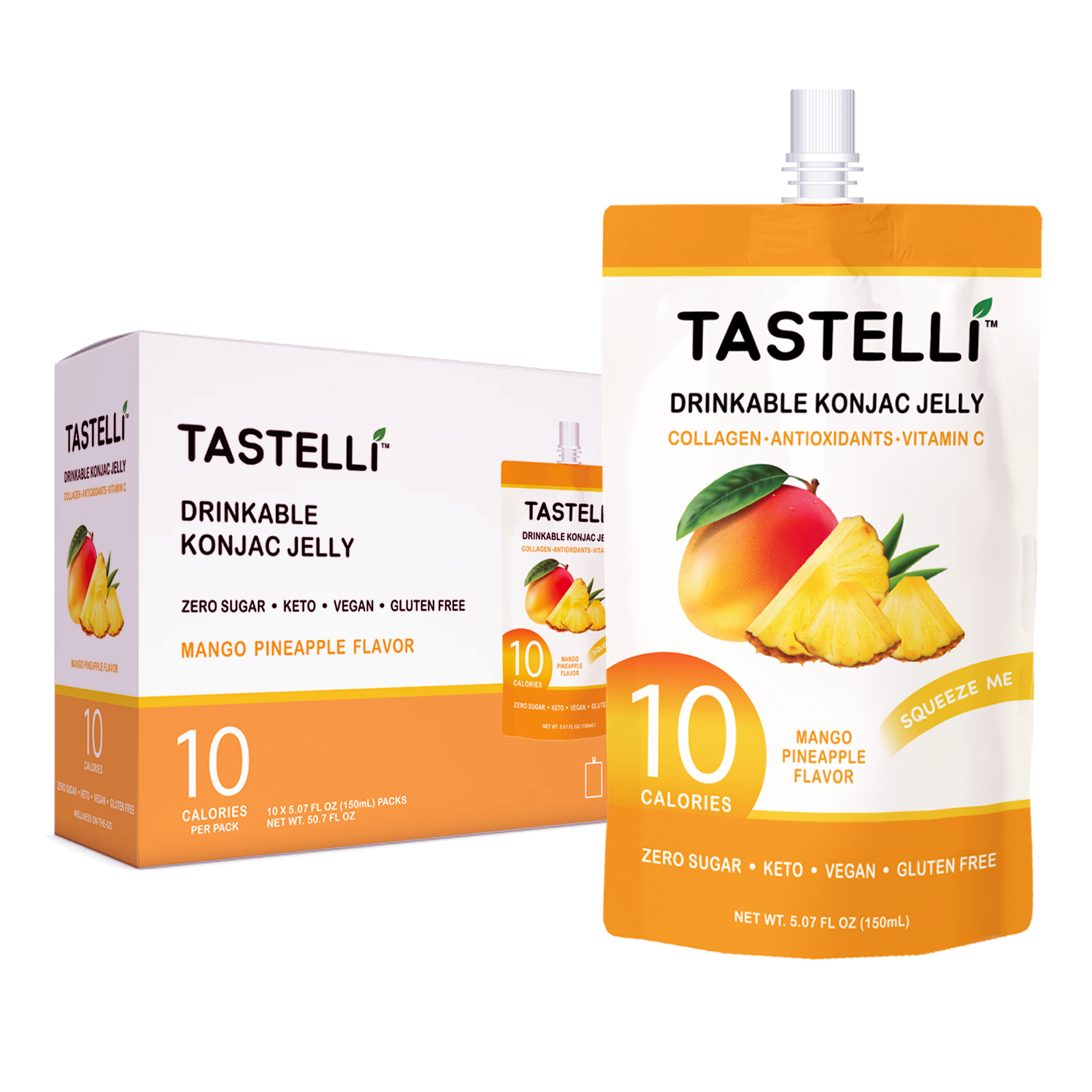 Tastelli Collagen Konjac Jelly Case (150 ml x 10 packs) - Mango Pineapple Flavor - Tastelli Konjac Jelly