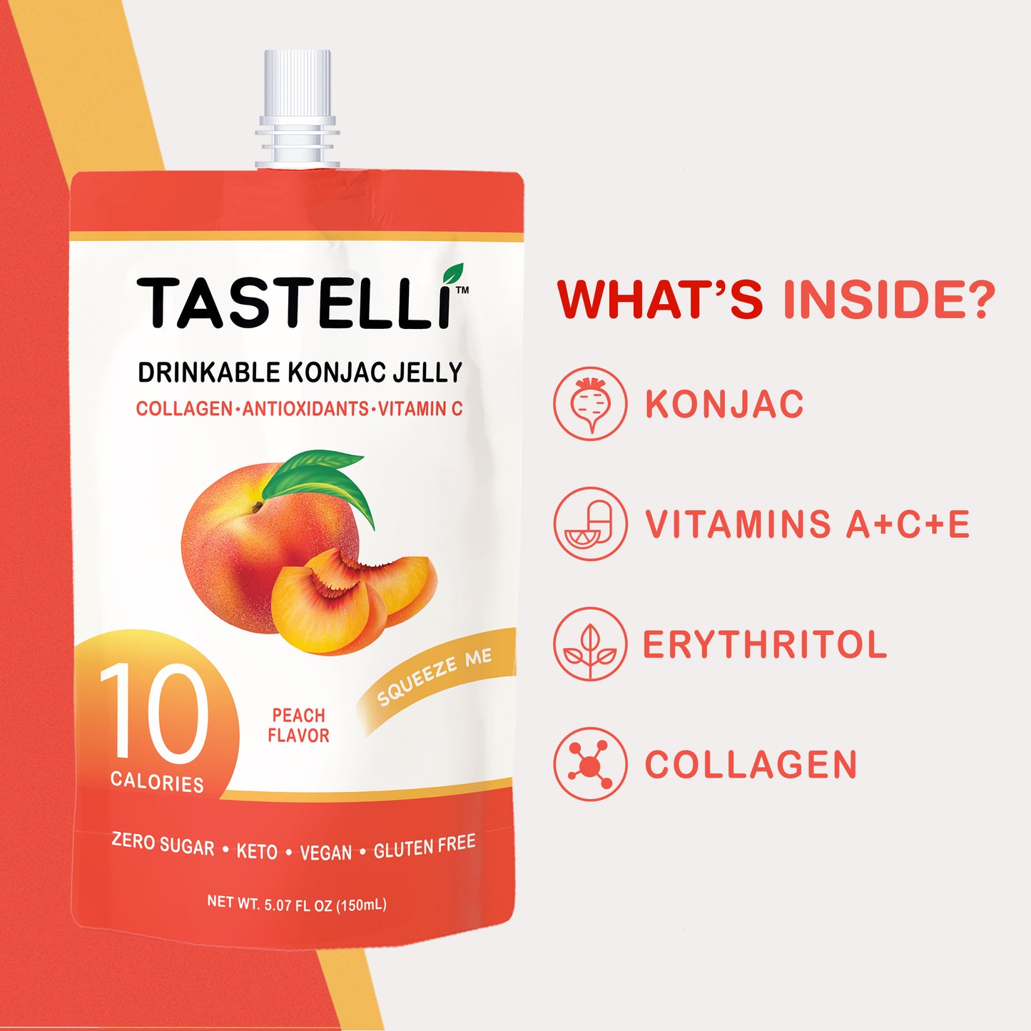 Tastelli Collagen Konjac Jelly Case (150 ml x 10 packs) - Peach Flavor - Tastelli Konjac Jelly