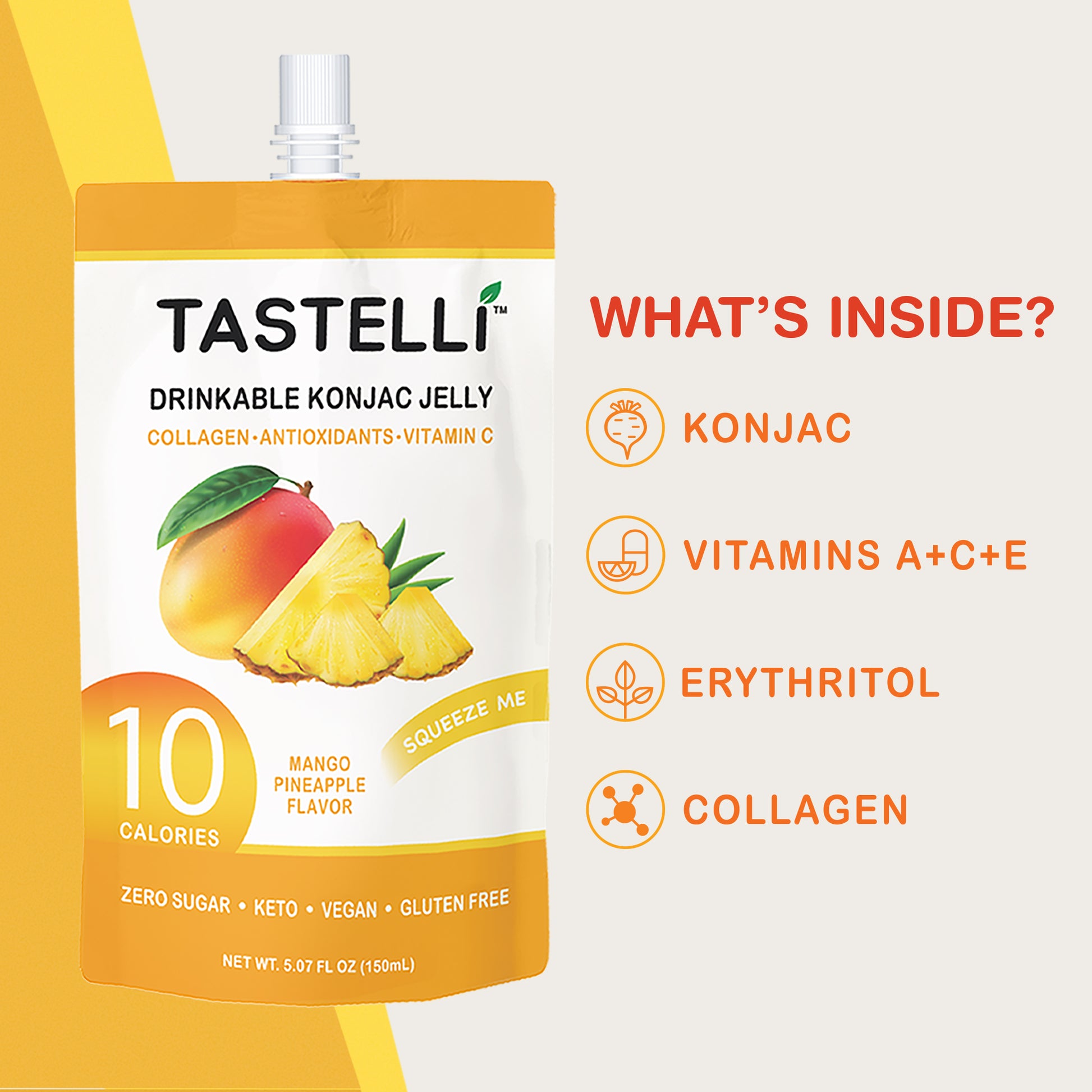 Tastelli Collagen Konjac Jelly Case (150 ml x 10 packs) - Mango Pineapple Flavor - Tastelli Konjac Jelly