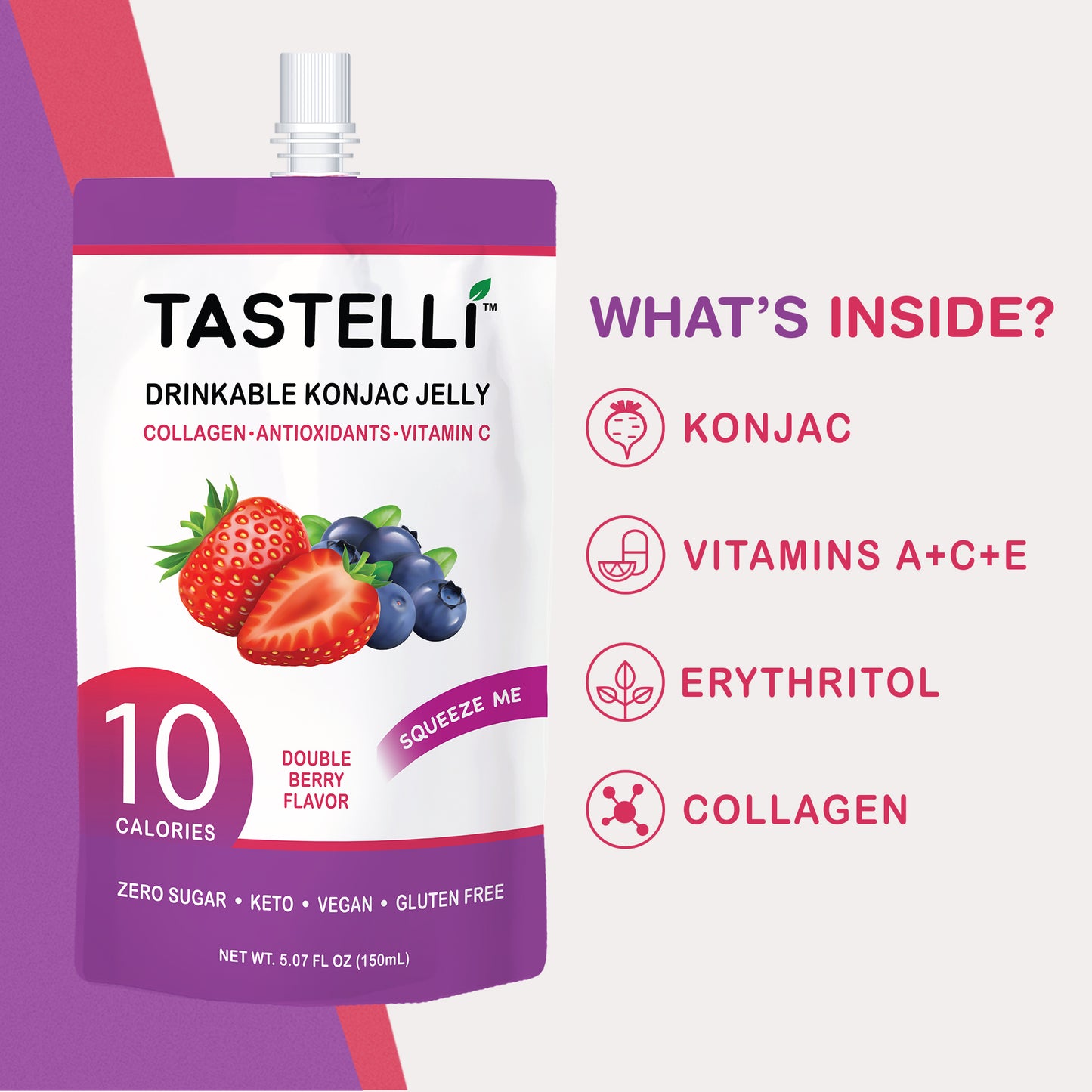 Tastelli Collagen Konjac Jelly Case (150 ml x 10 packs) - Double Berry Flavor - Tastelli Konjac Jelly