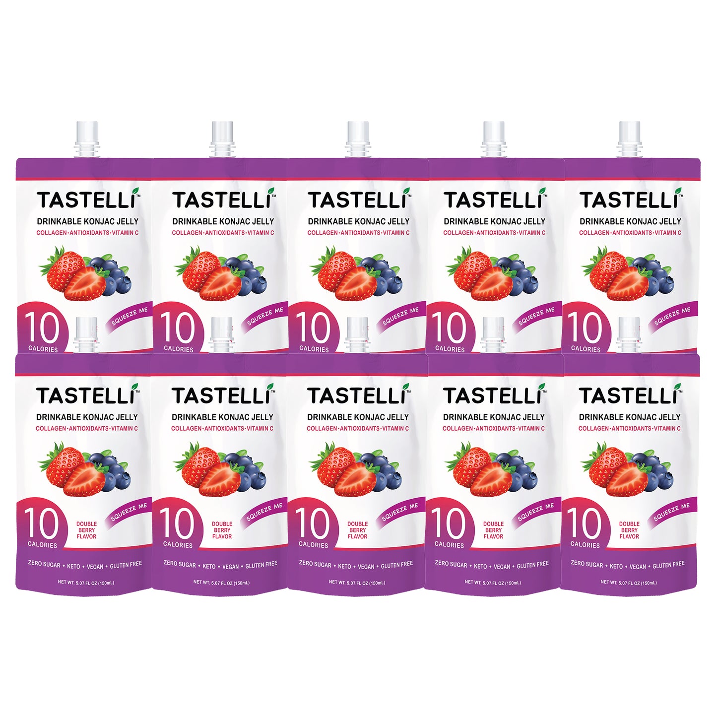 Tastelli Collagen Konjac Jelly Case (150 ml x 10 packs) - Double Berry Flavor - Tastelli Konjac Jelly