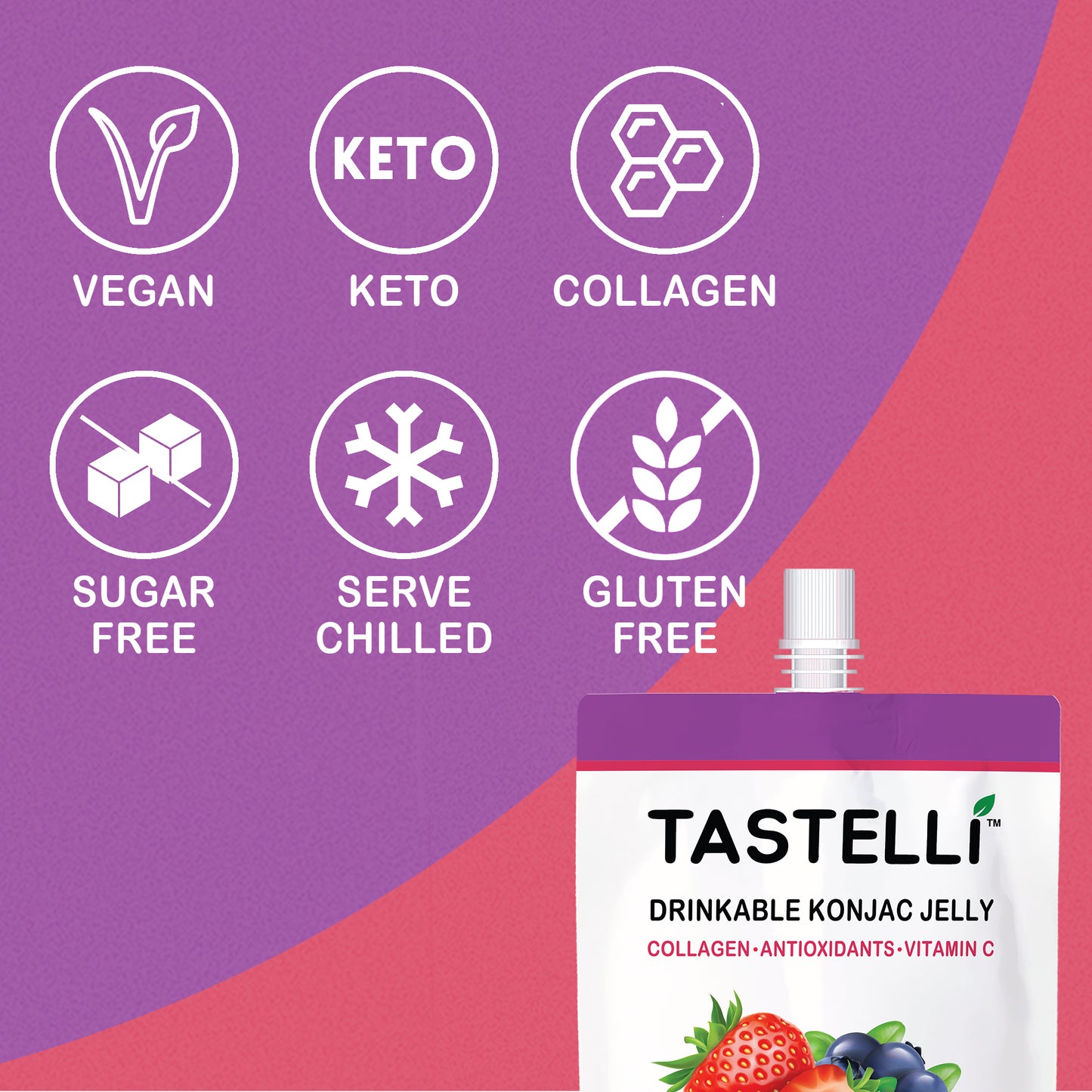 Tastelli Collagen Konjac Jelly Case (150 ml x 10 packs) - Double Berry Flavor - Tastelli Konjac Jelly