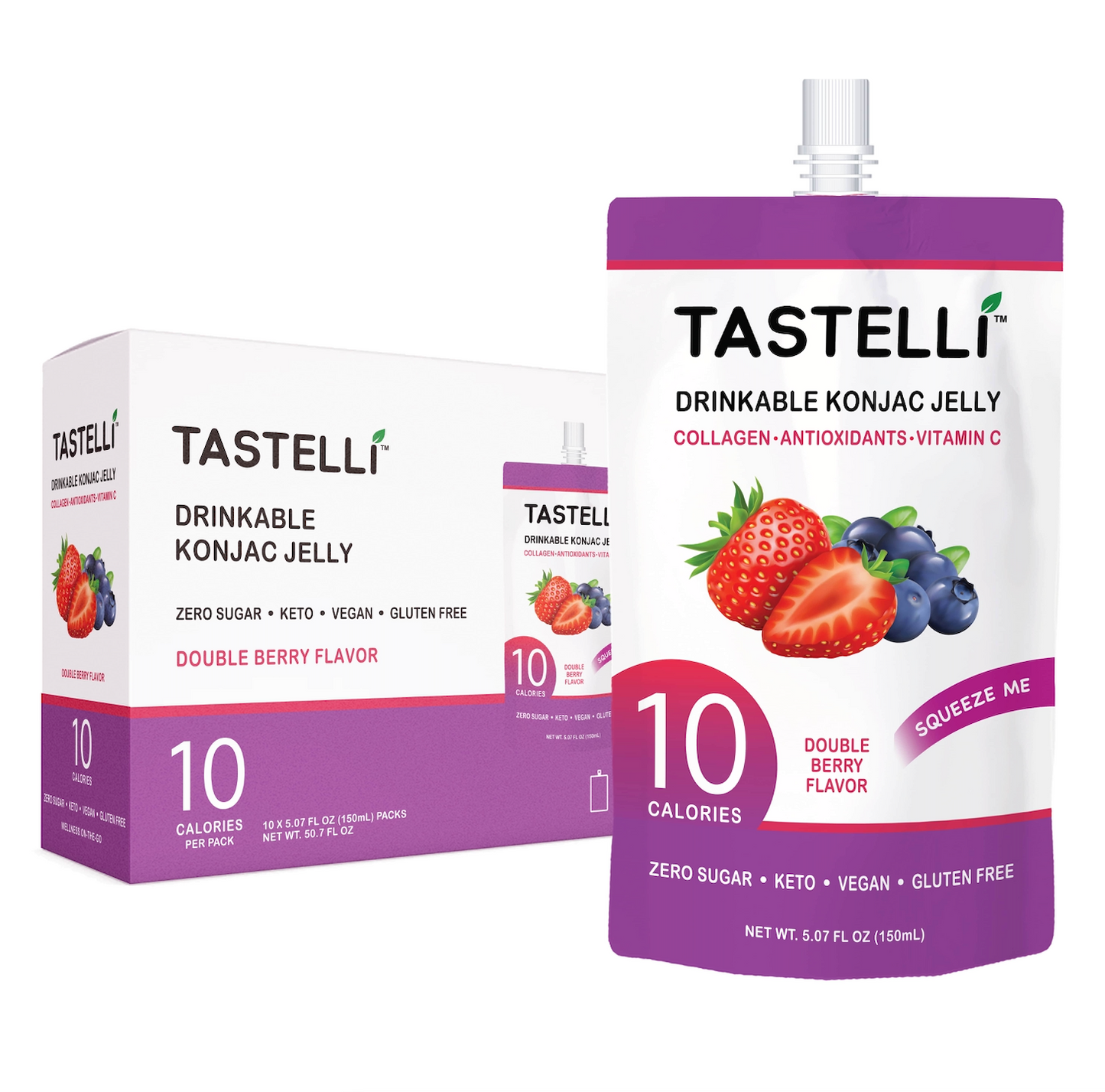 Tastelli Collagen Konjac Jelly Case (150 ml x 10 packs) - Double Berry Flavor - Tastelli Konjac Jelly